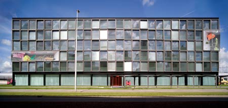 CitizenM is a hotel made of prefabricated room modules at Schiphol Airport, Amsterdam, designed by Dutch architectural firm Concrete.