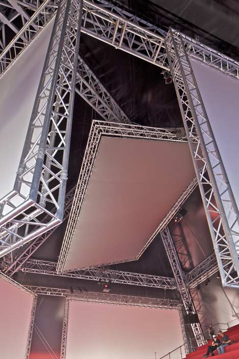 Seven screen pavilion by OMA for Kanye West