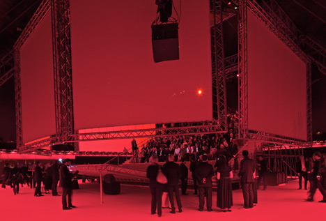 Seven screen pavilion by OMA for Kanye West