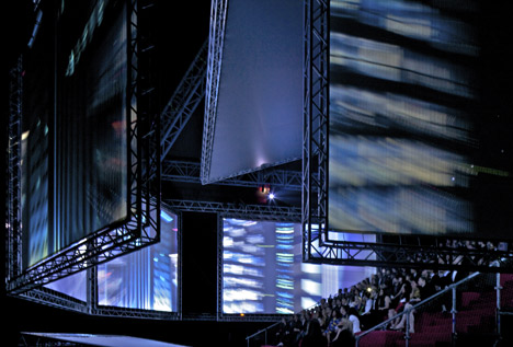 Seven screen pavilion by OMA for Kanye West
