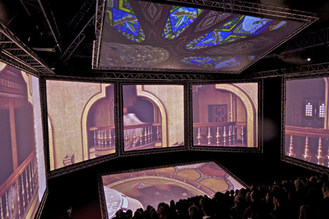 Seven screen pavilion by OMA for Kanye West