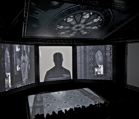 Seven screen pavilion by OMA for Kanye West