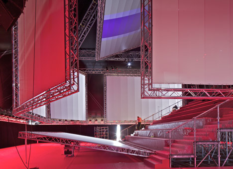 Seven screen pavilion by OMA for Kanye West