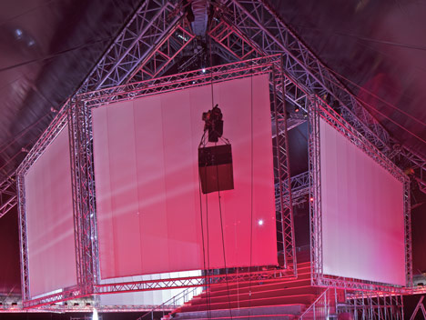 Seven screen pavilion by OMA for Kanye West