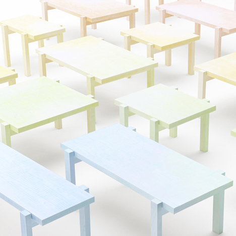 Colored-pencil table by Nendo