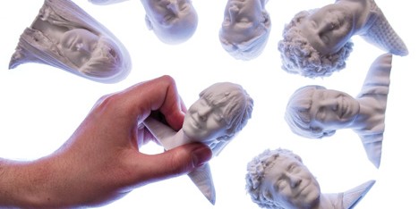 3D printed heads of the Print Shift team for Dezeen by Sample and Hold and Inition