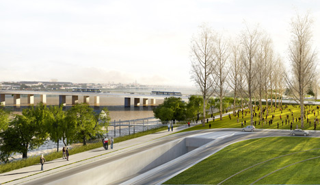 OMA bridge with pedestrian boulevard in final round of Bordeaux competition OMA bridge with pedestrian boulevard in final round of Bordeaux competition