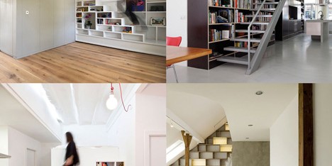 Staircases with integrated shelving