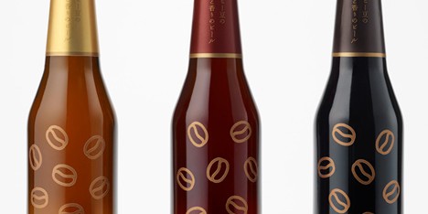 Coffee Beer bottle stickers by Nendo