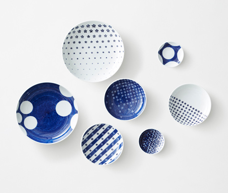 Patterned porcelain ceramics by Nendo