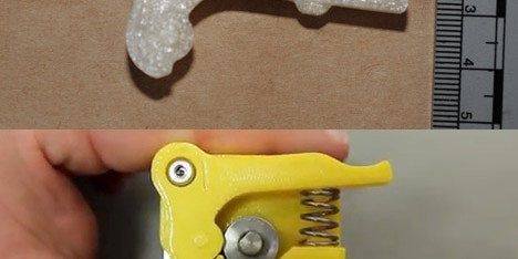 3D printed "trigger" found by Greater Manchester Police compared to a Makerbot Replicator 2 extruder alternative