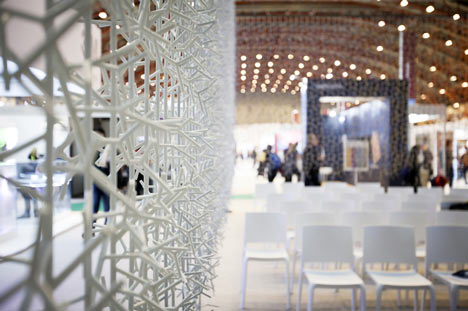 Amass modular space divider by Benjamin Hubert for 100% Design's auditorium