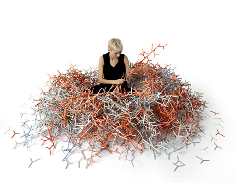 Amass modular space divider by Benjamin Hubert for 100% Design's auditorium