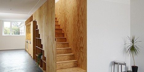 Apartment interiors with boxy wooden furniture by Big-Game