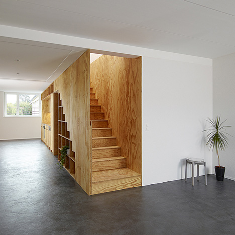 Apartment interiors with boxy wooden furniture by Big-Game