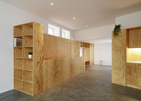 Apartment interiors with boxy wooden furniture by Big-Game