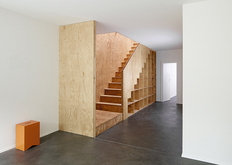 Apartment interiors with boxy wooden furniture by Big-Game