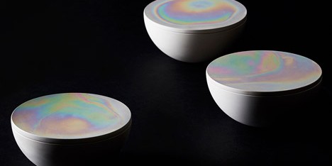 Aurora Pots with iridescent lids by Phil Cuttance