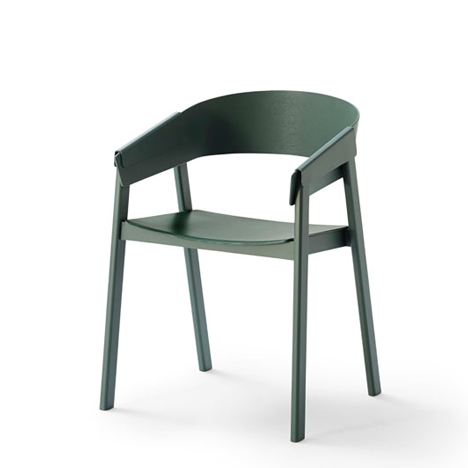 Cover chair with wood folded over the arms by Thomas Bentzen for Muuto