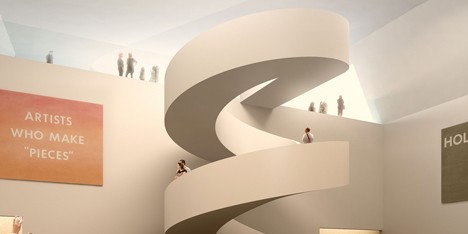 Garden of the 21st Century pavilion with spiral staircase under a park in Warsaw by Mecanoo