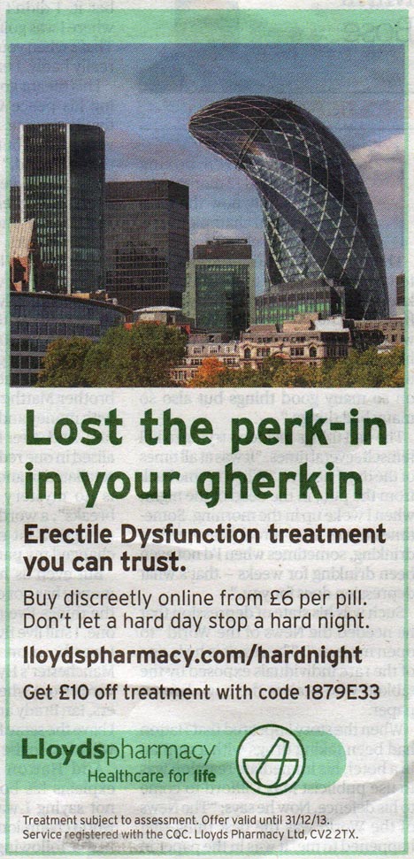 Foster + Partners' Gherkin used in ad for erectile dysfunction treatment
