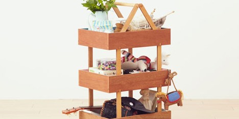 Koloro Wagon stacking wooden storage boxes by Torafu Architects