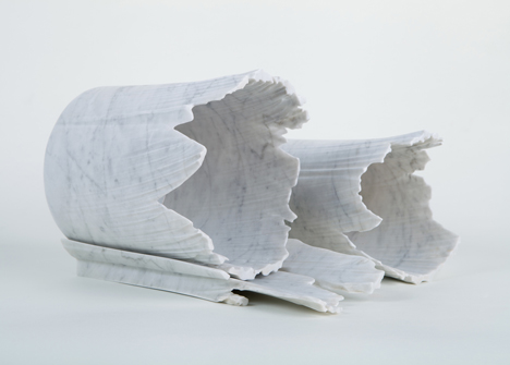 Monolith marble objects by Shira Keret