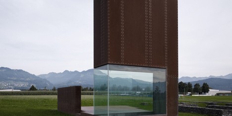 Rusty steel tower by Marte.Marte Architects frames Roman ruins in Austria