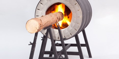 Spruce Stove that burns a whole tree trunk by Michiel Martens and Roel de Boer