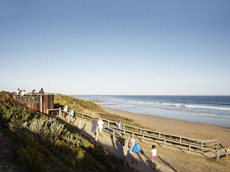 Third Wave Kiosk built from weathered steel piles by Tony Hobba Architects