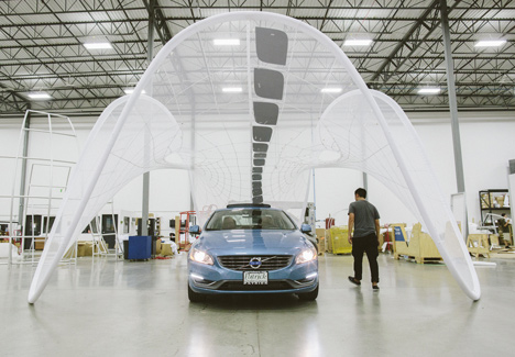 Volvo Pure Tension Pavilion that charges an electric car by Synthesis Design + Architecture