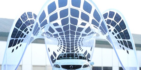 Volvo Pure Tension Pavilion that charges an electric car by Synthesis Design + Architecture