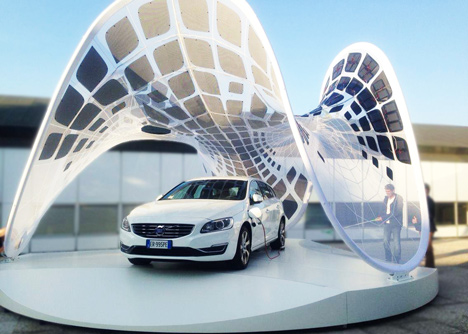 Volvo Pure Tension Pavilion that charges an electric car by Synthesis Design + Architecture