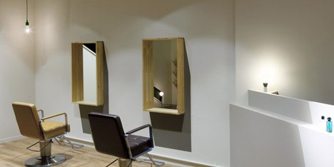 GreeM hair salon with artifical light and shadow by Takara Space Design