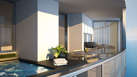 Balcony at Porsche Design Tower in Miami