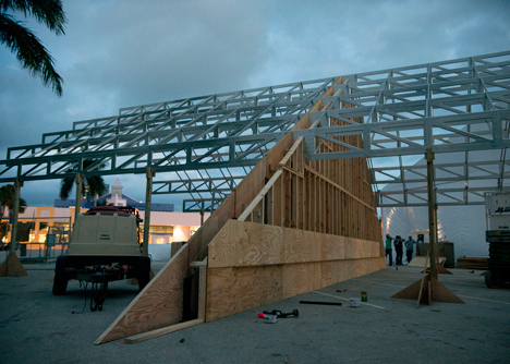 Roof over a pile of sand forms entrance to Design Miami 2013