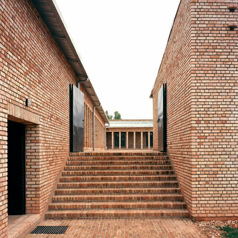 Education centre in Rwanda built from brick and wicker by Dominikus Stark Architekten