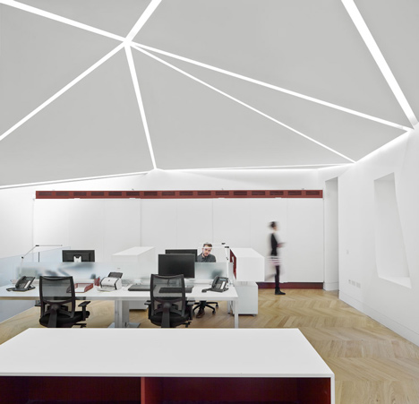 Great James Street Office extension with a faceted copper roof by Emrys Architects