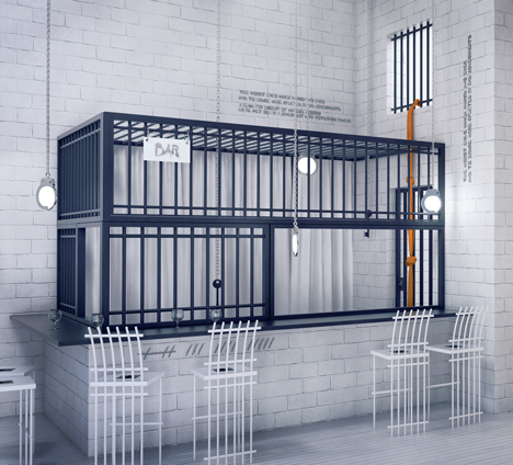 Poczekalnia restaurant imagined like a prison by Karina Wiciak