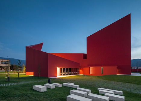Casa das Artes bright red cultural centre by Future Architecture Thinking