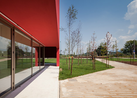 Casa das Artes bright red cultural centre by Future Architecture Thinking