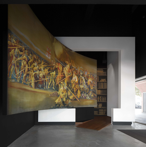 Red concrete visitor centre by Gonçalo Byrne tells the story of the Battle of Atoleiros