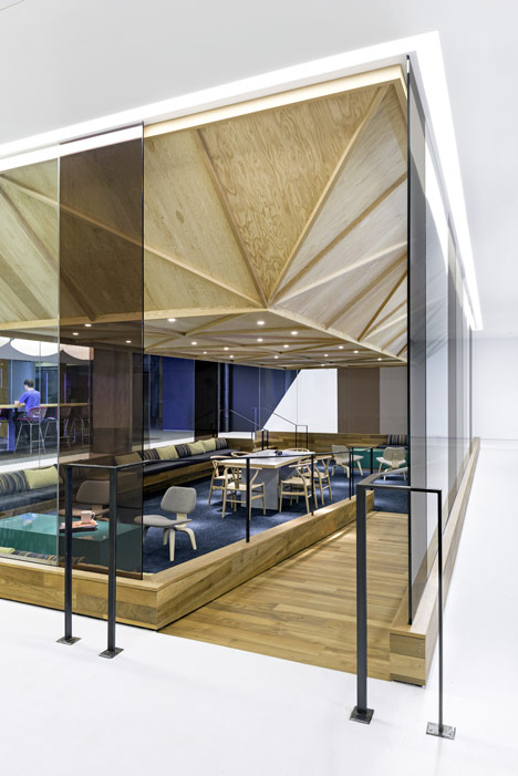 Cisco offices by Studio O+A features wooden meeting pavilions