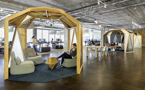 Cisco offices by Studio O+A features wooden meeting pavilions