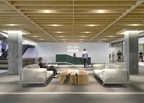 Cisco offices by Studio O+A features wooden meeting pavilions