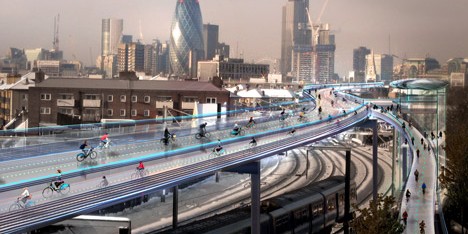 Foster promotes Skycycle "cycling utopia" above London's railways