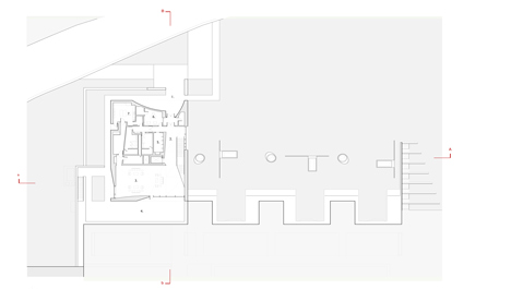 Street level floor plan of Garden Mausoleum by HGA features rough granite, white marble and gleaming onyx