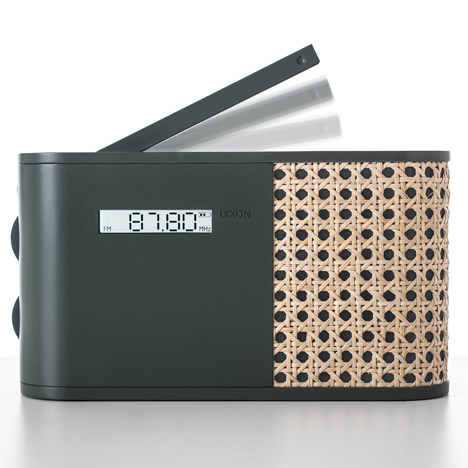 Hybrid radio wrapped in woven rattan by Mathieu Lehanneur for Lexon