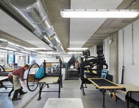 Manchester Metropolitan University art school extension with wooden stairs and bridges by Feilden Clegg Bradley Studios