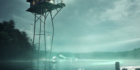 Olson Kundig and Jack Daws imagine a house on stilts above a polluted lake